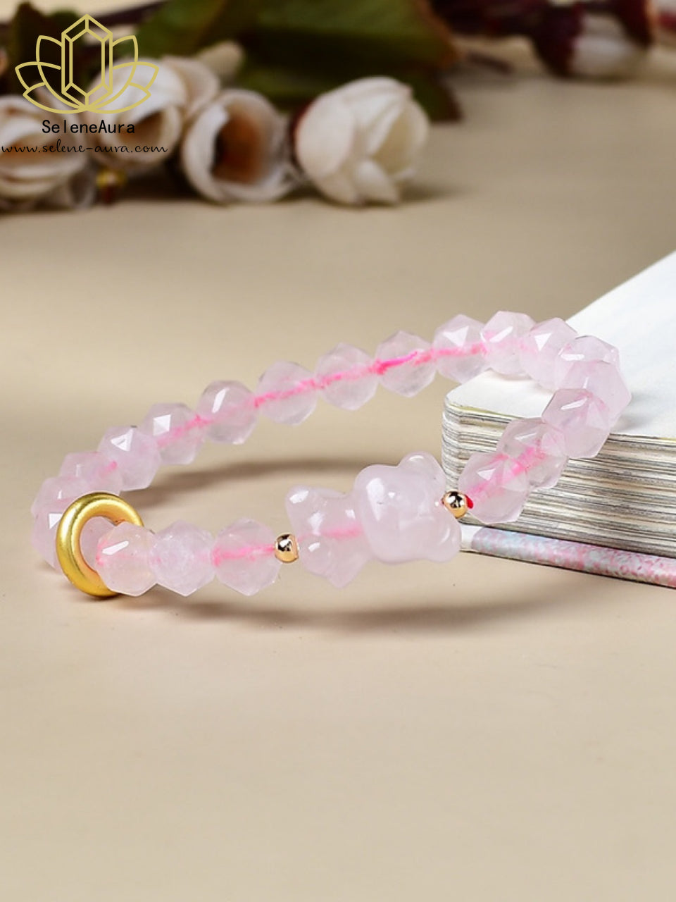 Rosenquarz Bären Armband - Facettiert Handgefertigter Schmuck für Liebe & Harmonie