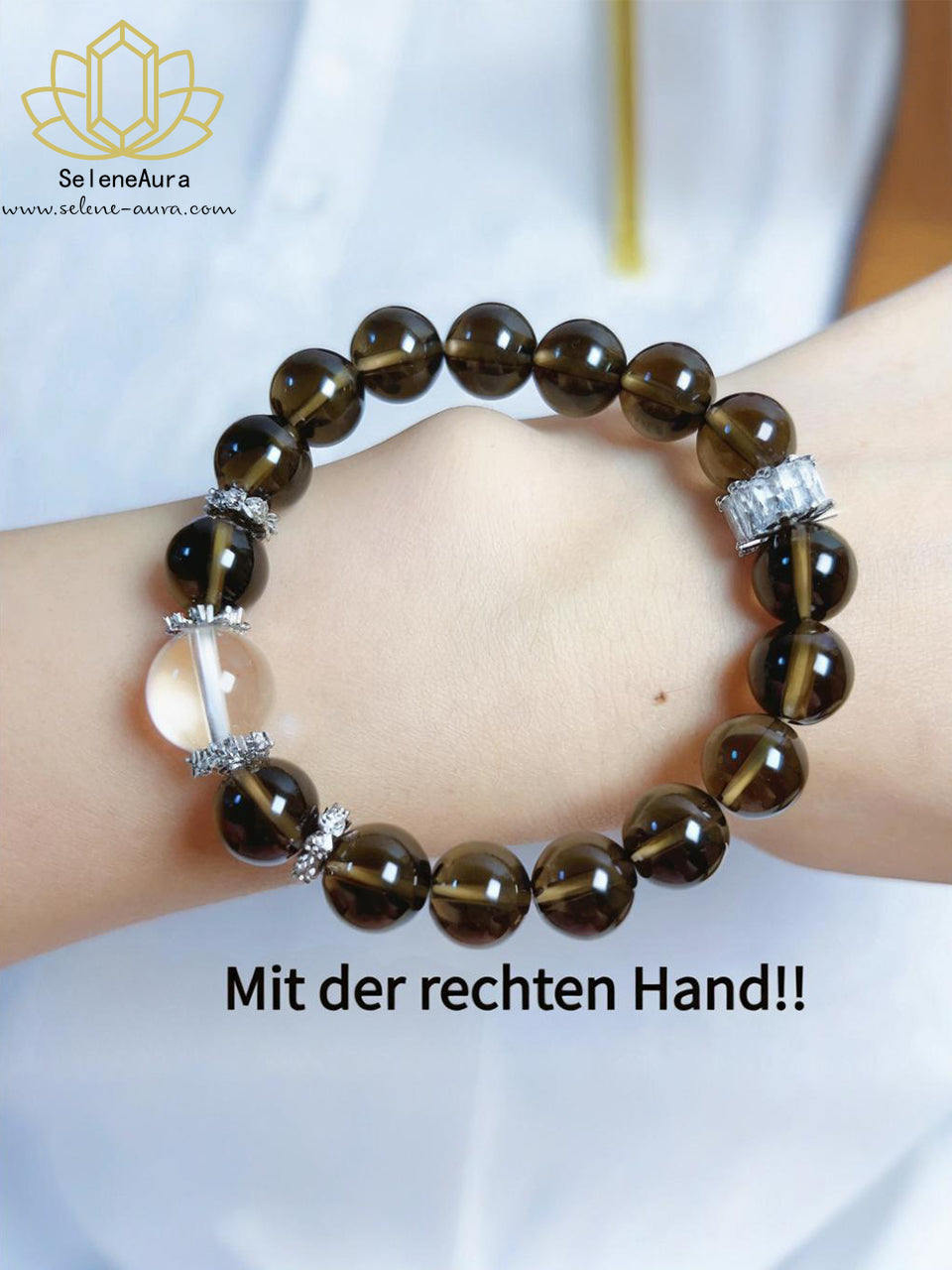 Natürliches Rauchquarz & Bergkristall Armband | Marbled Color Energie | Rechtshand Reinigung