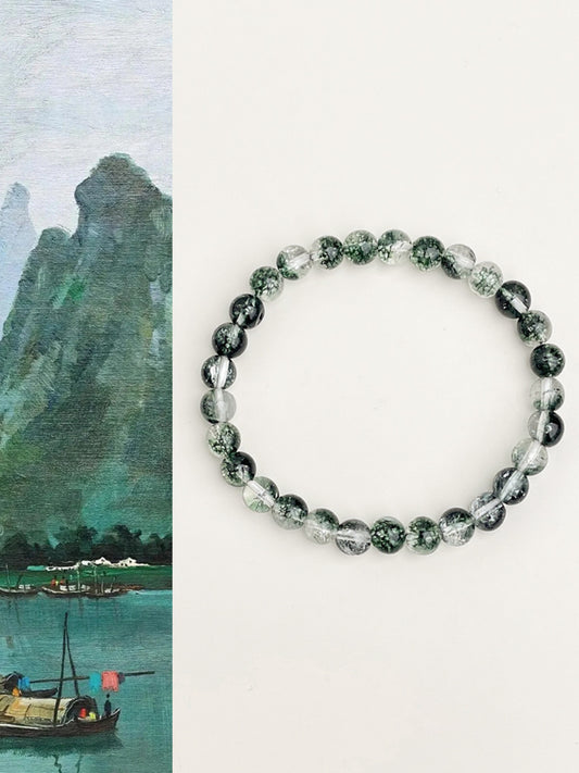 Natürlicher Grüner Phantomquarz Armband|Holz-Element Reichtumsbringer|Karriere-Energie Heilsteine