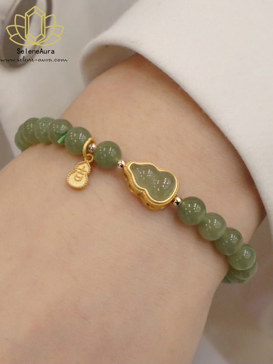 Unisex Hetian Jade Armband mit 925 Gold & Glückskalebasse