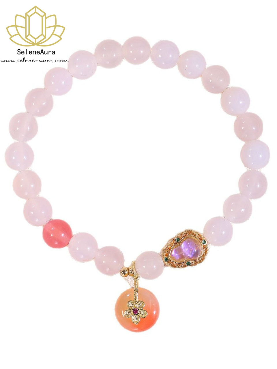 Natürliches Achat Damenarmband | YanYuan-Achat Armband | Weißer Achat-Armband mit Kalebassen-Anhänger