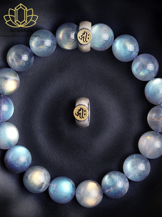 Grauer Mondstein Armband Natürlicher Blauer Schimmer Handgefertigt