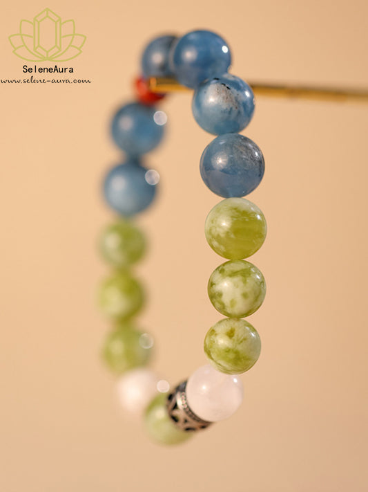 Xiuyan-Trauben Milchschaum Armband | Vintage Aquamarin Jahresenergie | Schneequarz & Nan Hong