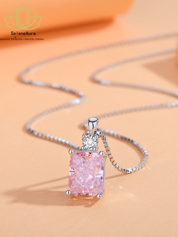 Silber Parfumflakon Halskette | Eisblumen-Schliff Zirkonia | Edles Rechteck-Anhänger
