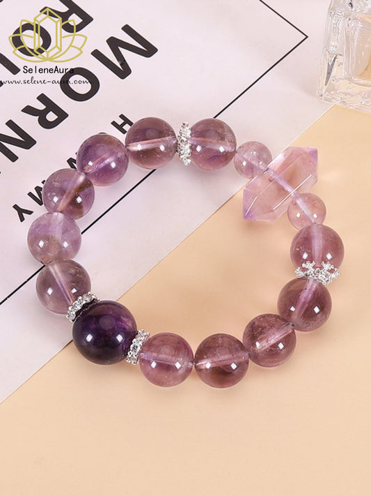 Galaktischer Amethyst Armreif|Bolivianische Doppelspitzen + Uruguay Hauptstein|Kronenchakra Reinigung & Erleuchtung