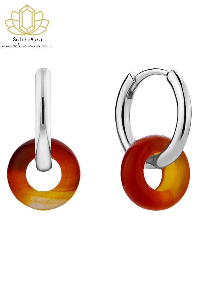 Natürlicher Achat Donut Ohrring | S925 Gold | Chakra-Schmuck | Koreanischer Minimalismus