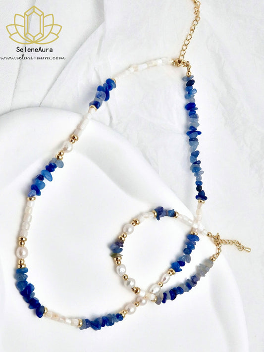 Sommer Edition: Süßwasserperlen & Aventurin Armband+Halskette mit Muschel | Konvertierbar