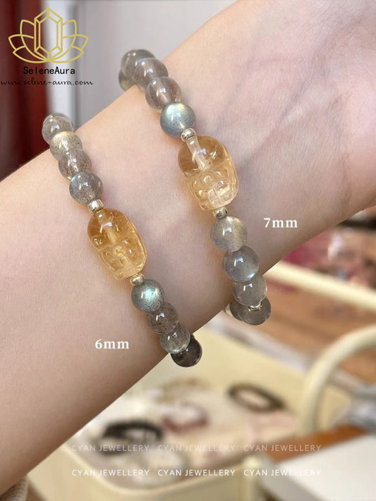 Natürlicher Graumond & Citrin Pixiu Armband Doppelte Reichtumsenergie