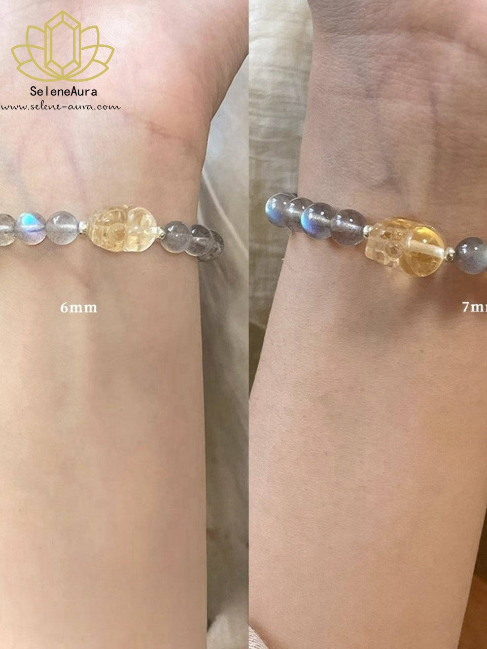 Natürlicher Graumond & Citrin Pixiu Armband Doppelte Reichtumsenergie