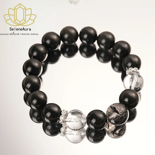 Natürlicher Obsidian Glücksperlen ArmbandPaar KristallschmuckOriginaldesign