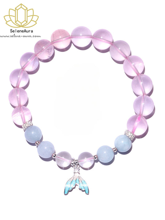 Handgefertigte Aquamarin & Rosenquarz Perlenarmband