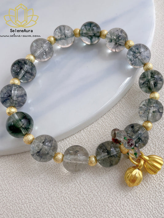 Grüner Phantomquarz Armband | Minimalistische Perlen | Wohlstand & Karriere | Handgefertigt