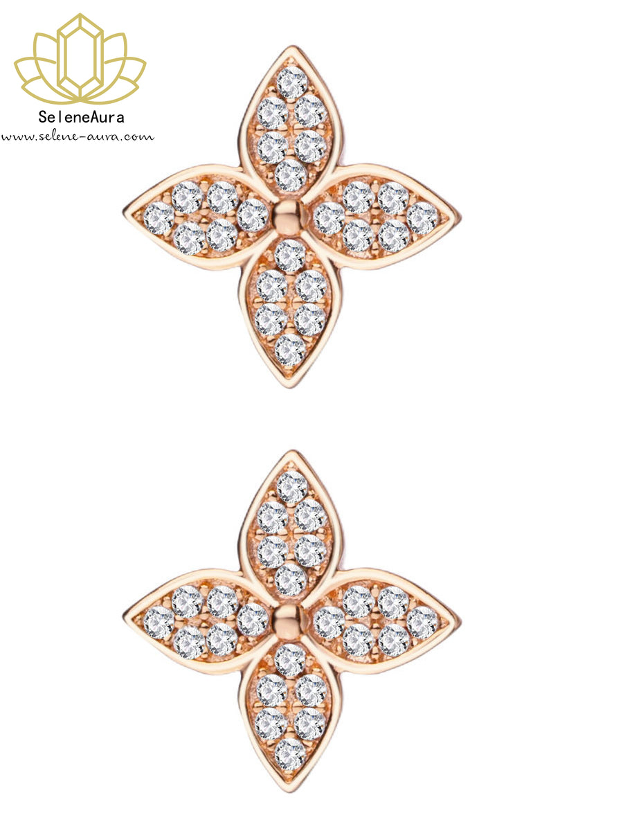925 Silber Kleeblatt Ohrringe – Süße Blumen-Ohrstecker | SeleneAura