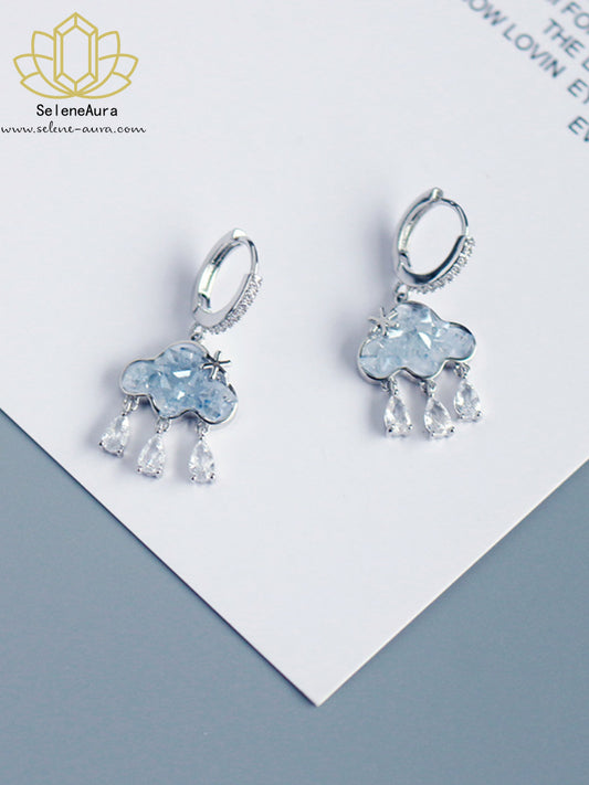 Natürlicher Topas Wolken Tropfen Ohrclips mit Quasten | Ohne Ohrloch