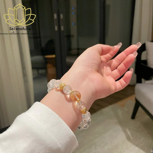 Weiße und gelbe zweifarbige Kristallketten Damenschmuck für jeden Tag Weißer Kristall-Heilschmuck