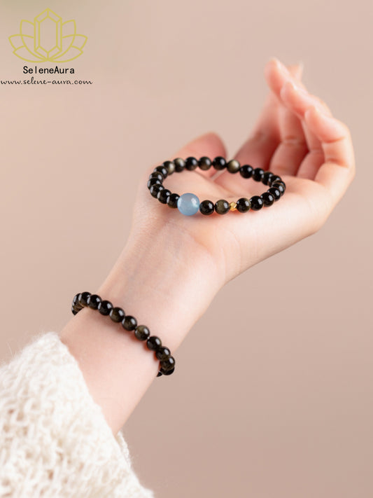 Obsidian Armband "Ozeanbalance" | Handgefertigt Schutzstein | Wasserenergie