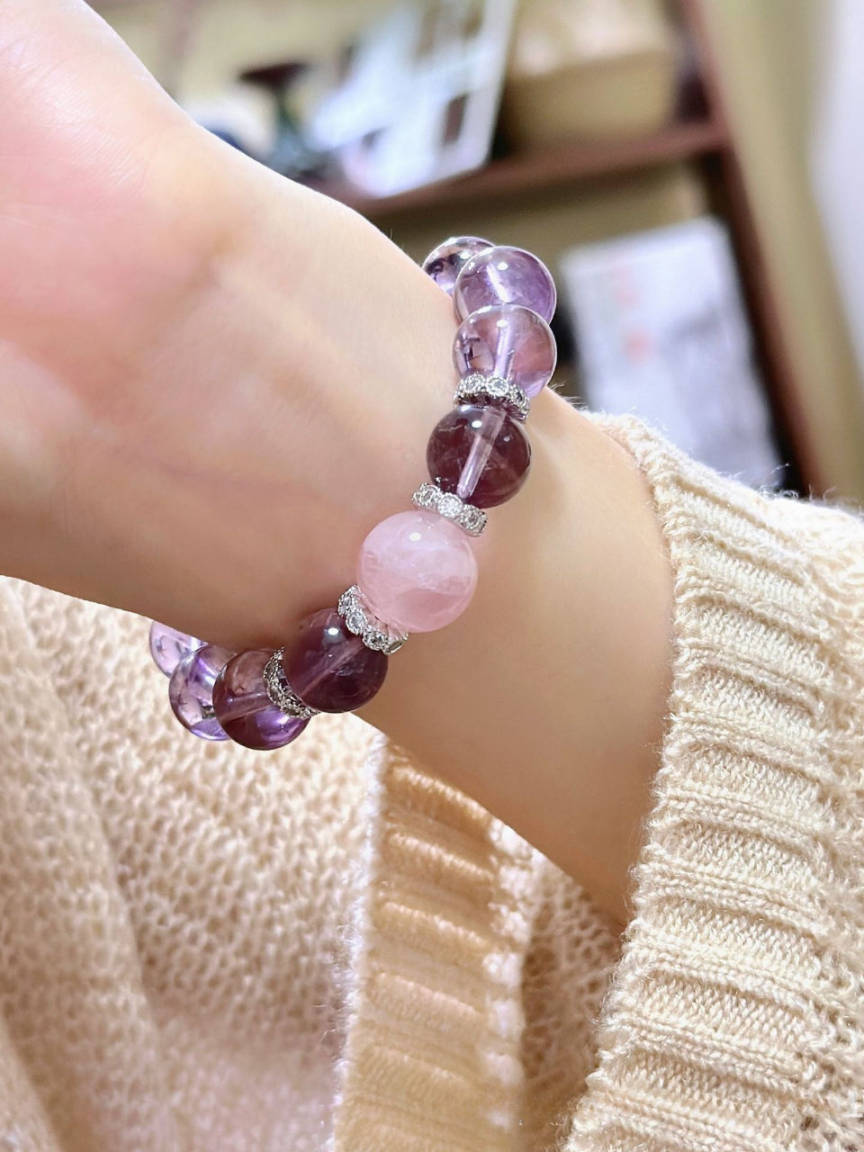 Amethyst & Rosenquarz Doppelstein Armband | Liebesenergie & innere Harmonie | Handgefertigt