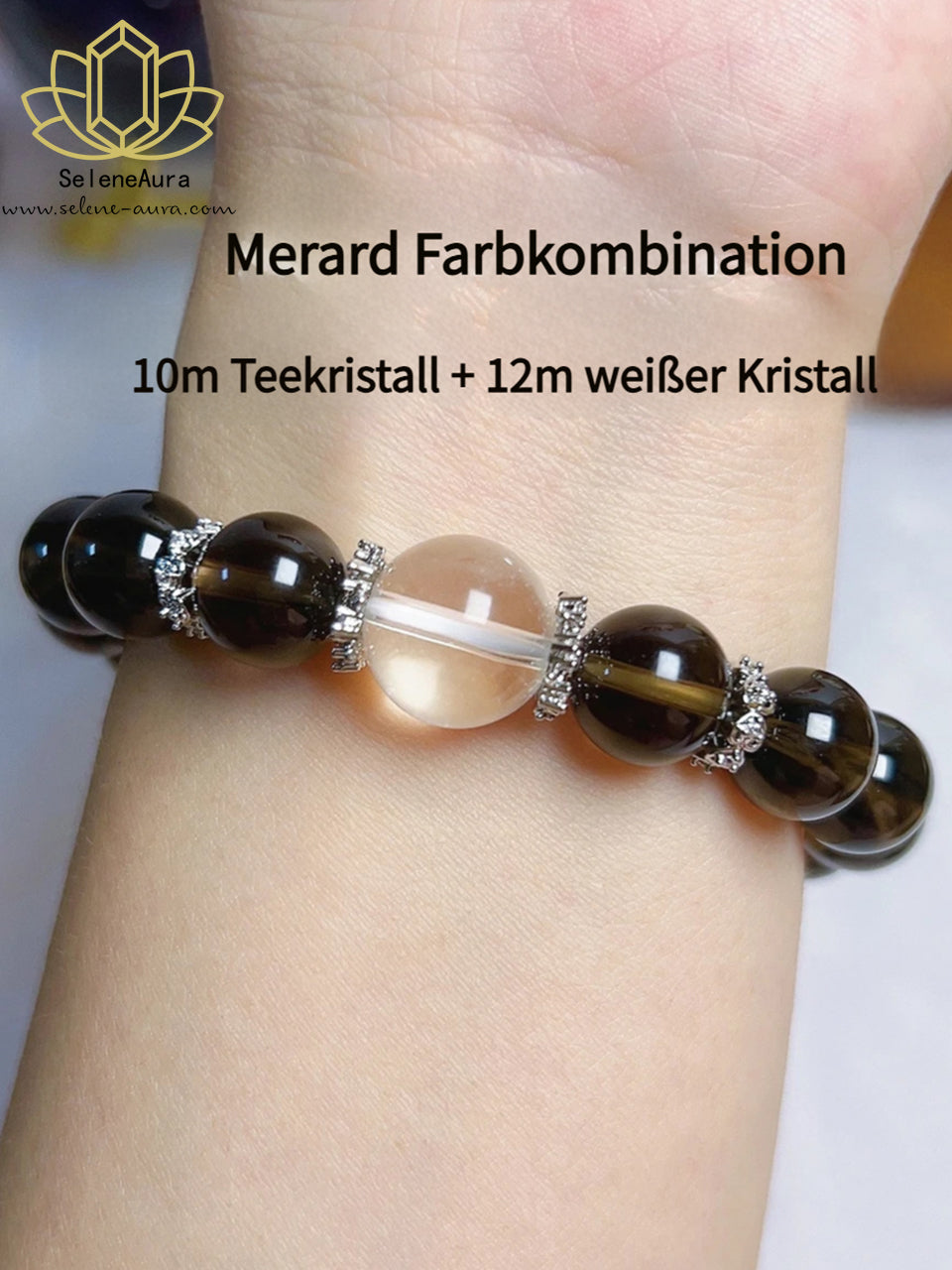 Natürliches Rauchquarz & Bergkristall Armband | Marbled Color Energie | Rechtshand Reinigung
