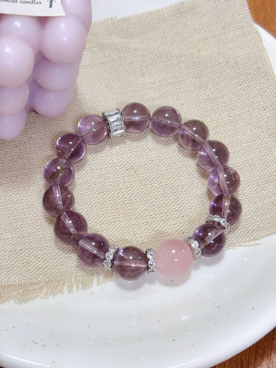 Amethyst & Rosenquarz Doppelstein Armband | Liebesenergie & innere Harmonie | Handgefertigt