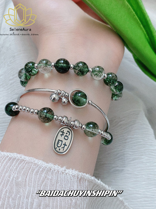 Grüner Phantom Quarz Armband mit 925 Silber Glöckchen