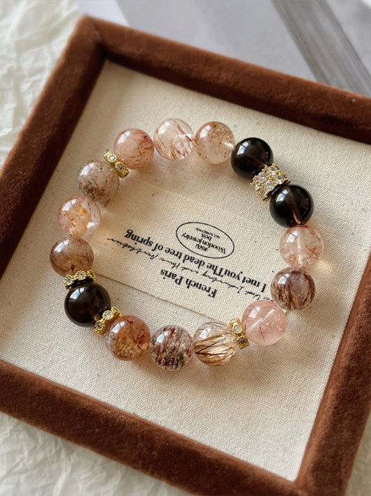 Schwarzes Gold Super7 & Rauchquarz Armband | Geometrisches Design | Unisex Energie