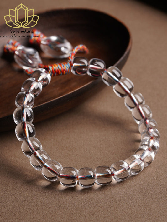 Natürliches Weißquarz Fassperlen Armband | Hanfseil verstellbar Unisex | Energie Reinigung & Spiritualität