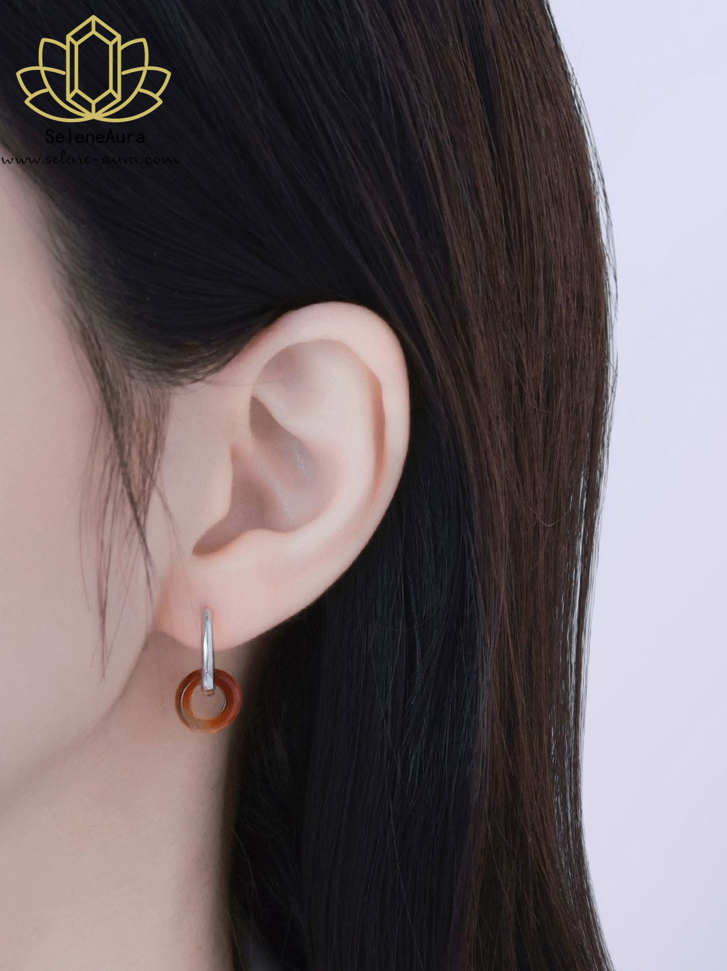 Natürlicher Achat Donut Ohrring | S925 Gold | Chakra-Schmuck | Koreanischer Minimalismus