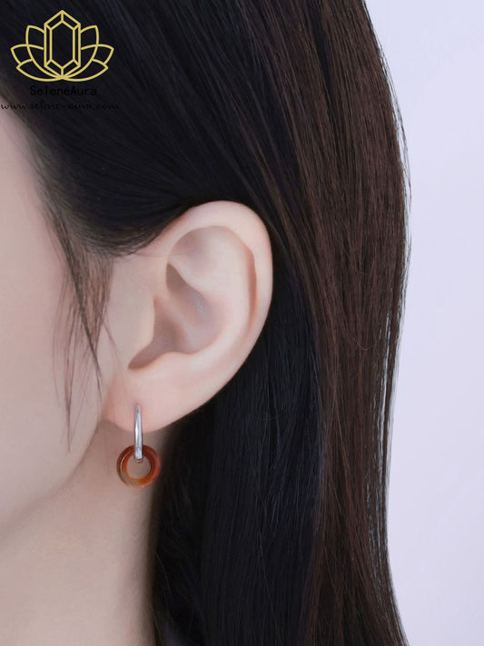 Natürlicher Achat Donut Ohrring | S925 Gold | Chakra-Schmuck | Koreanischer Minimalismus