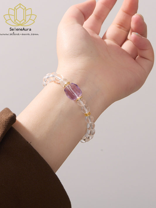 Weiß-Violett Energie Armband|Bergkristall & Amethyst Chakra Balance|Manifestation & Intuition
