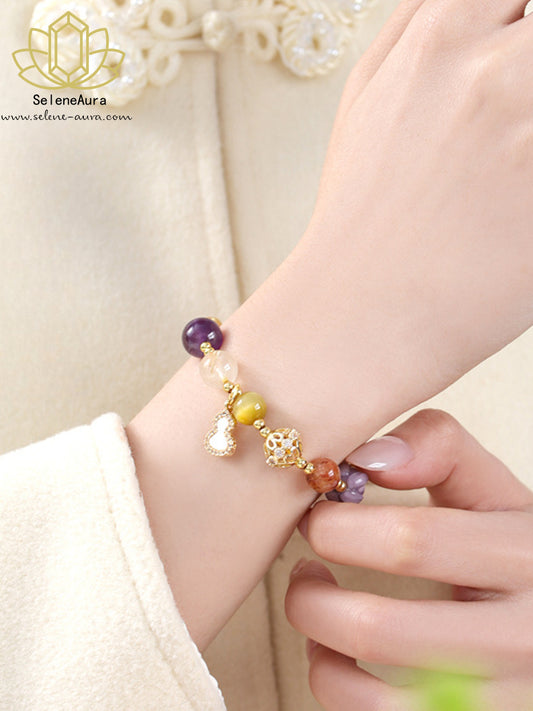 Multischatz Edelstein-Armband | Glücks-Pixiu & Rosenquarz | 11 Energie-Kristalle | Unikat Design