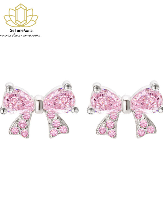 Silber Schmetterling Ohrstecker mit Pink Zirkonia & Strass