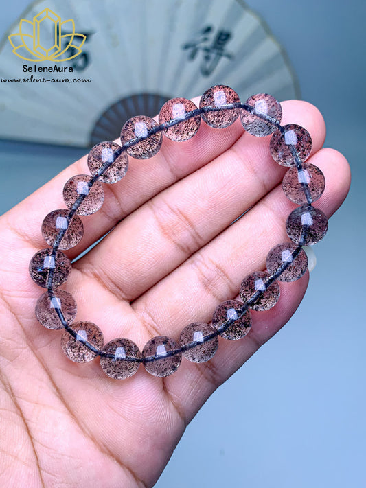 Schwarzer Super 7 Kristall Armband|Schillernder Glimmer Heilstein|7-Mineralien Energie Schmuck