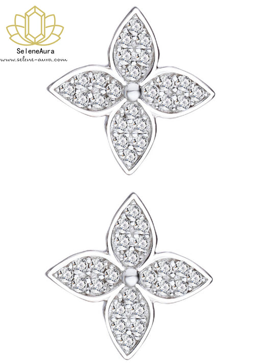 925 Silber Kleeblatt Ohrringe – Süße Blumen-Ohrstecker | SeleneAura