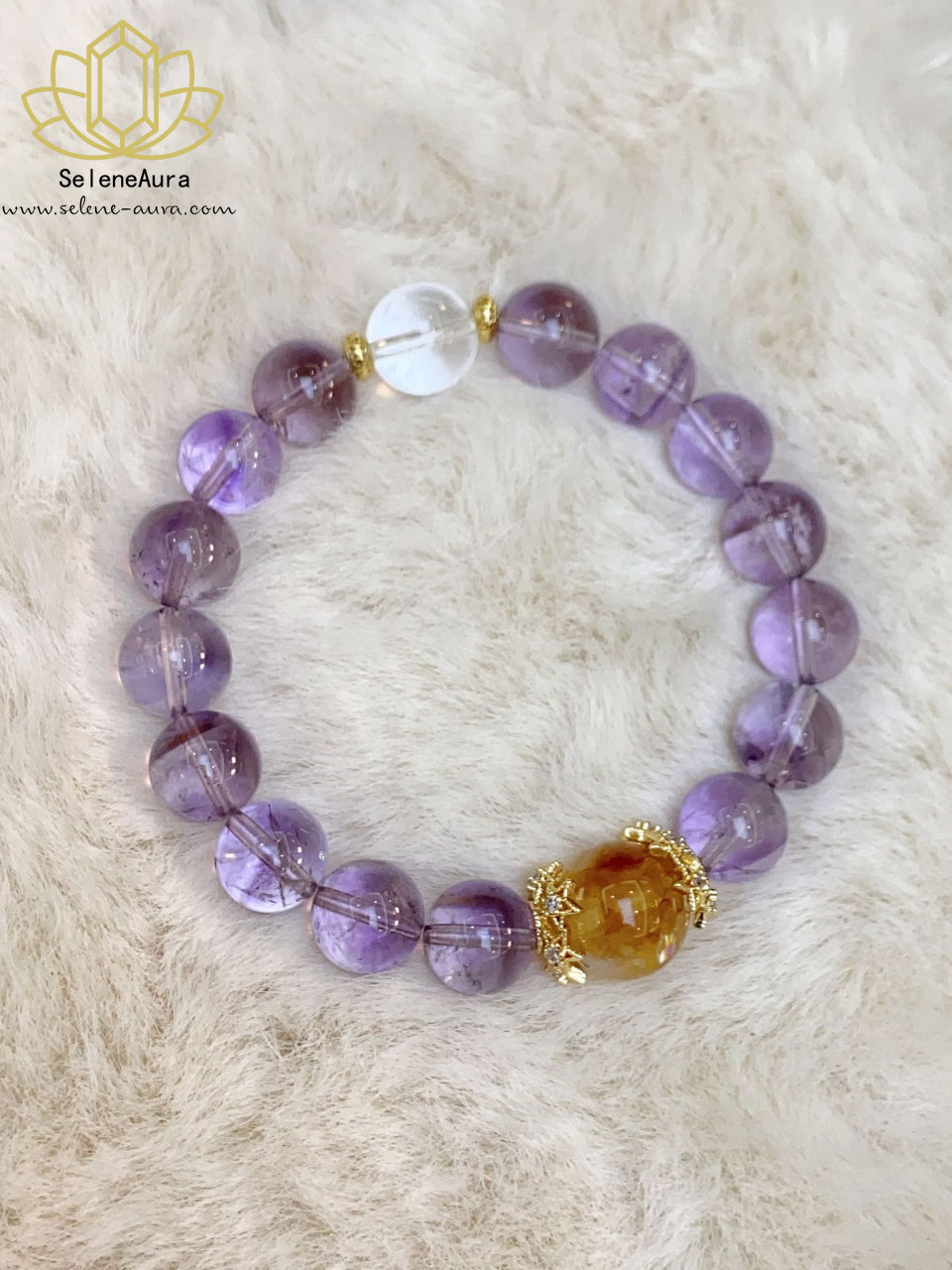 Amethyst & Citrin Armband|Feuerenergie Chakra Schmuck|Heilsteine für Reichtum & Schutz