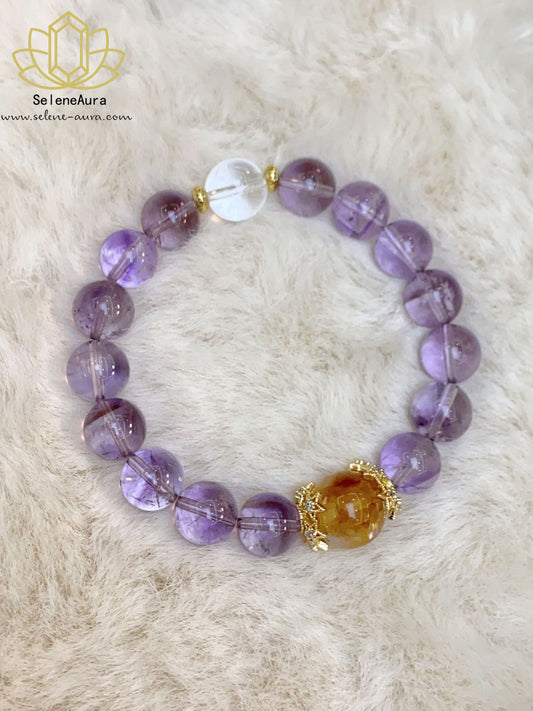Amethyst & Citrin Armband|Feuerenergie Chakra Schmuck|Heilsteine für Reichtum & Schutz
