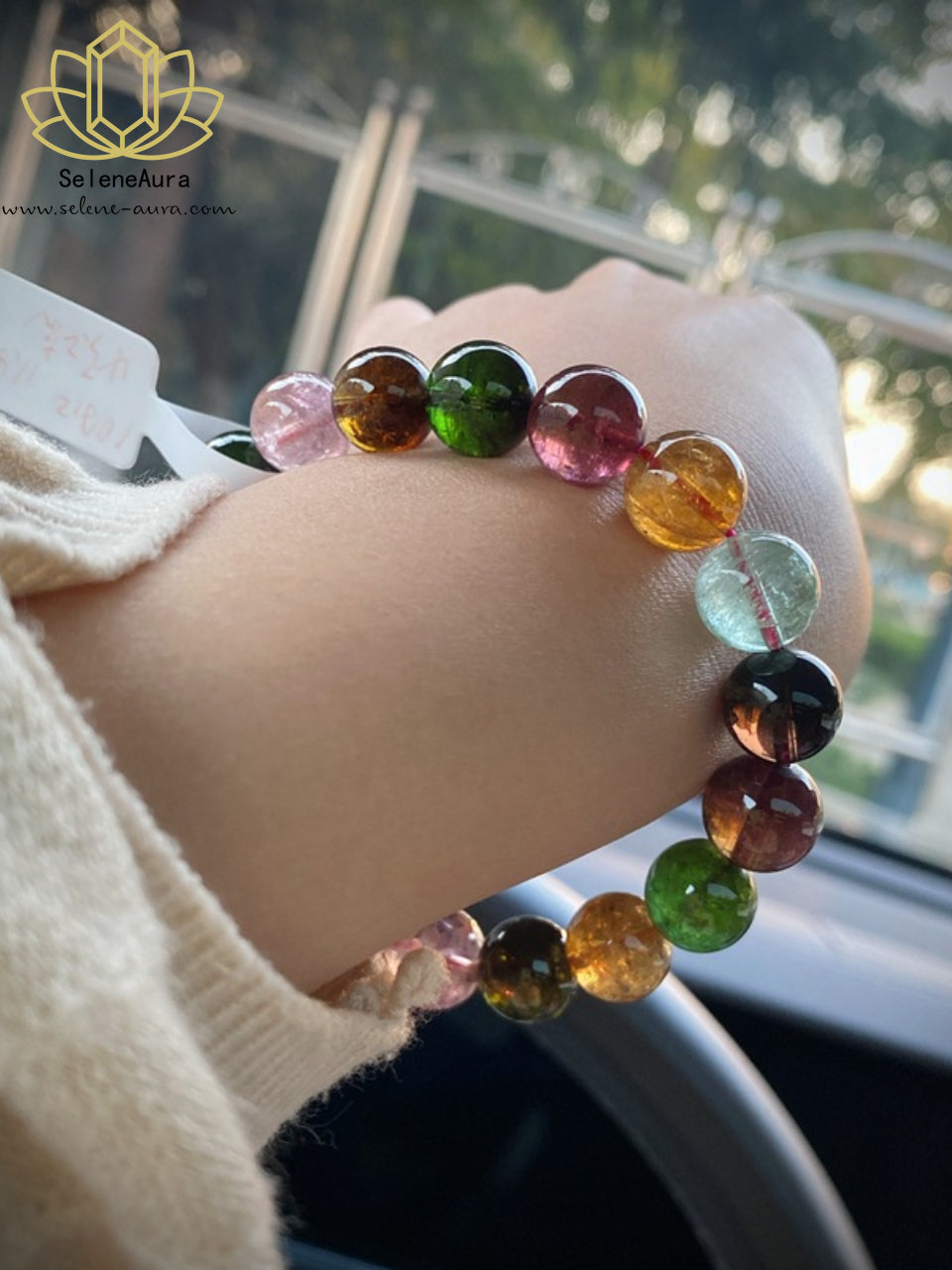 Natürlicher Regenbogen-Turmalin Armband | Große Perlen, intensive Farben | Energieausgleich
