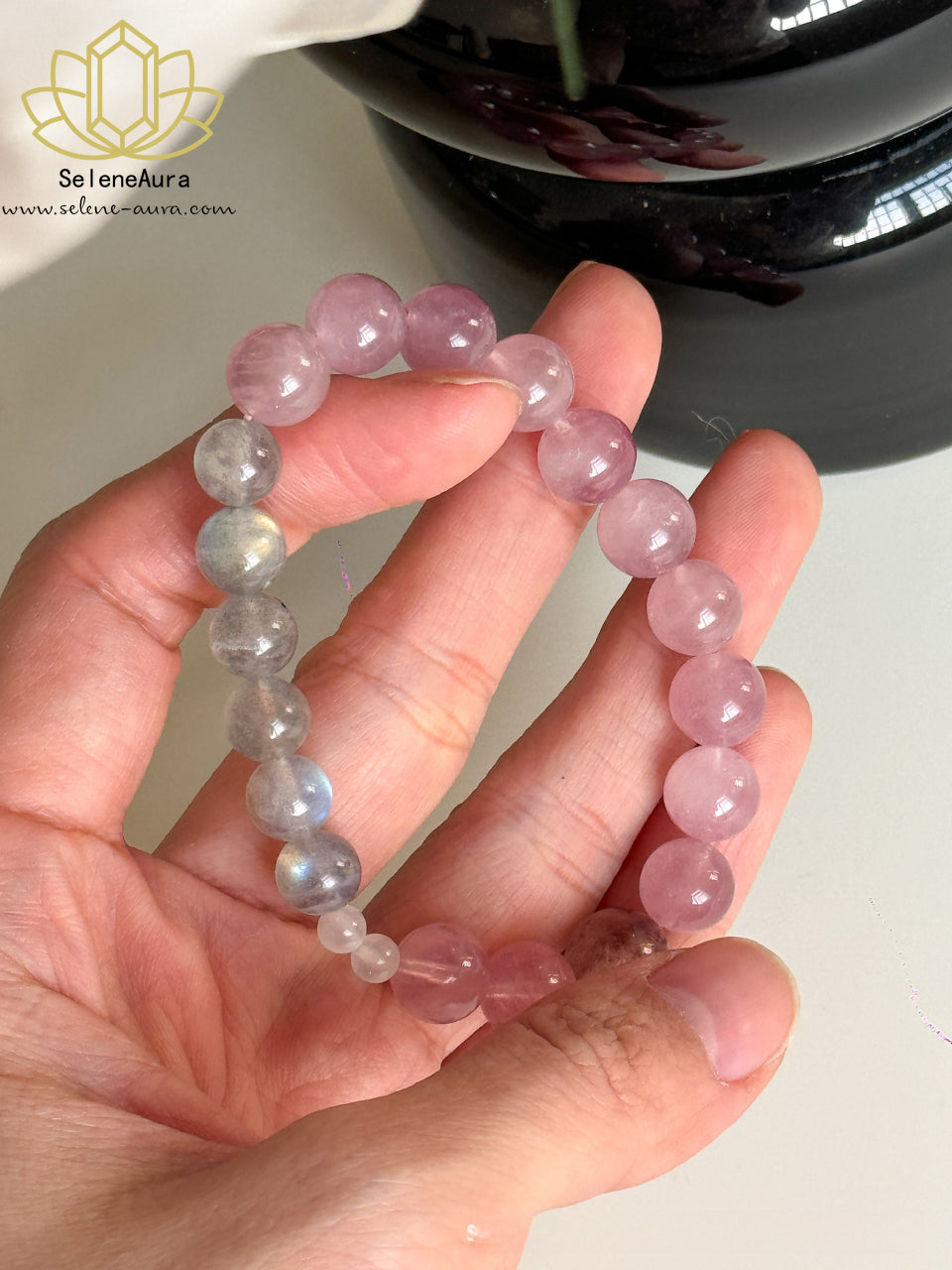Mondrosen Armband|Amethyst + Rosenquarz + Mondstein + Erdbeerquarz|Sanfte Mädchenenergie & Liebeszauber (Traumhaftes Schimmern)
