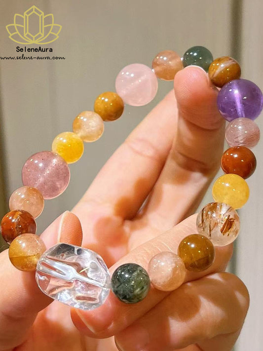 Multikristall-Armband mit Regenbogen-Rutilquarz – Handmade Energiebalance