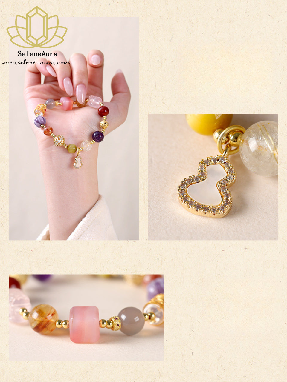 Multischatz Edelstein-Armband | Glücks-Pixiu & Rosenquarz | 11 Energie-Kristalle | Unikat Design