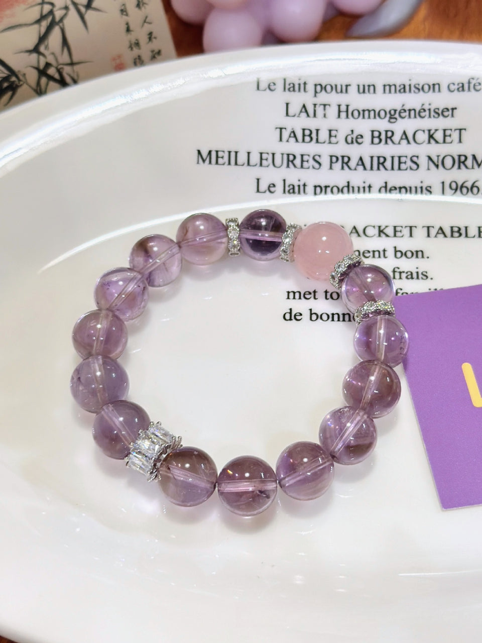 Amethyst & Rosenquarz Doppelstein Armband | Liebesenergie & innere Harmonie | Handgefertigt