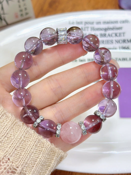 Amethyst & Rosenquarz Doppelstein Armband | Liebesenergie & innere Harmonie | Handgefertigt