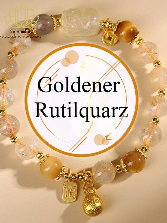 Goldener Pi Xiu Armreif|Citrin & Rutilquarz|Modernes Chinoiserie Design | Pi Xiu Armband