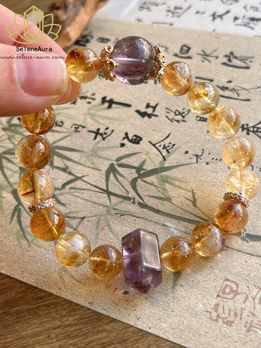 Natürlicher Gelber Turmquarz Amethyst Doppelspitzer Energie Armband