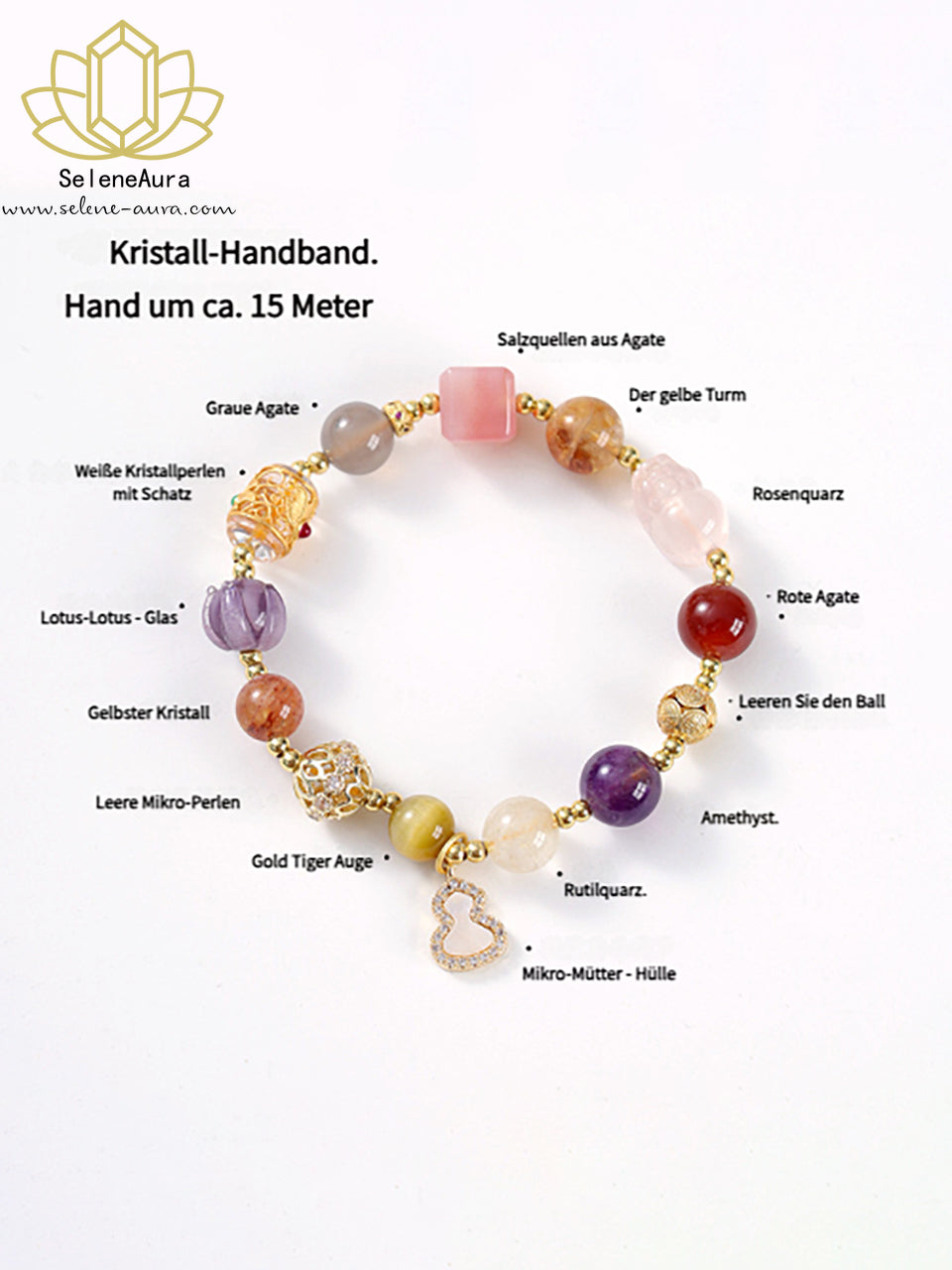 Multischatz Edelstein-Armband | Glücks-Pixiu & Rosenquarz | 11 Energie-Kristalle | Unikat Design