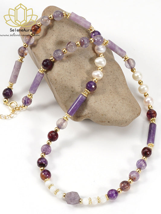 Natürliche Perlen & Muschel Anhänger Kette Armband mit 6mm Amethyst Achat Perlen