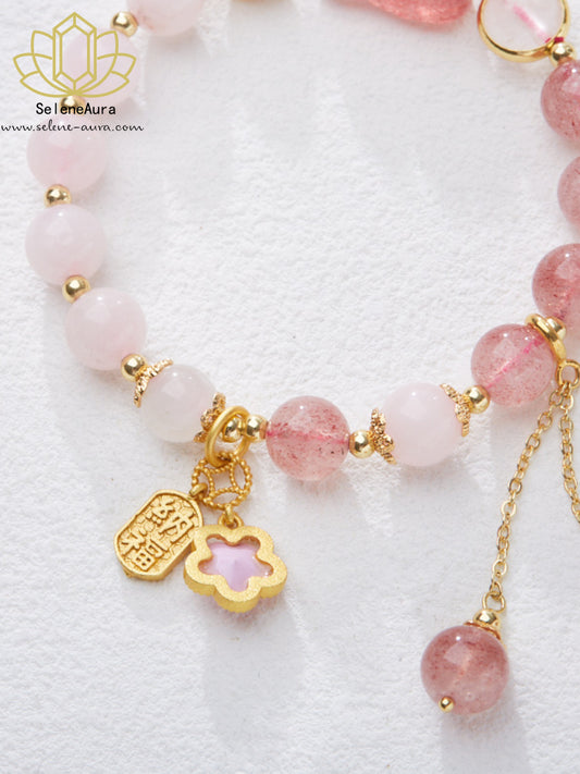 Erdbeerquarz Pixiu Armband|Doppelte Liebesenergie & Schutz|Natürlicher Heilstein