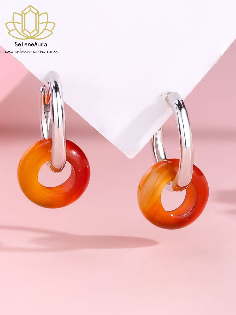 Natürlicher Achat Donut Ohrring | S925 Gold | Chakra-Schmuck | Koreanischer Minimalismus