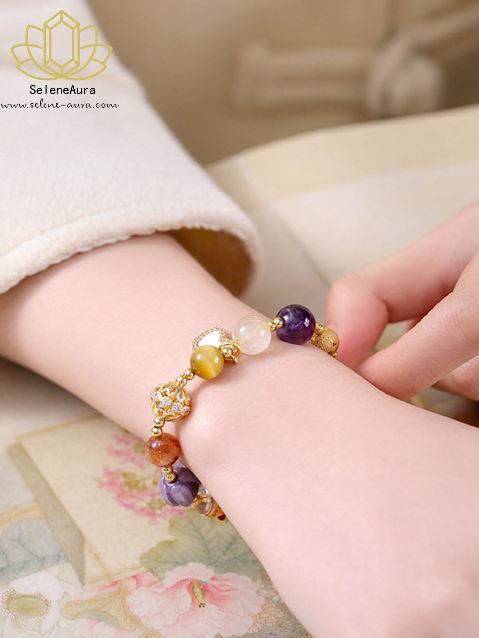 Multischatz Edelstein-Armband | Glücks-Pixiu & Rosenquarz | 11 Energie-Kristalle | Unikat Design