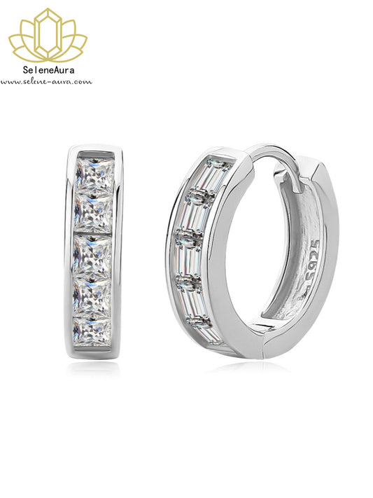 S925 Sterling Silber Würfel & Kreis Ohrclips | Schimmernder Zirkonia | Süß-Cooler Stil