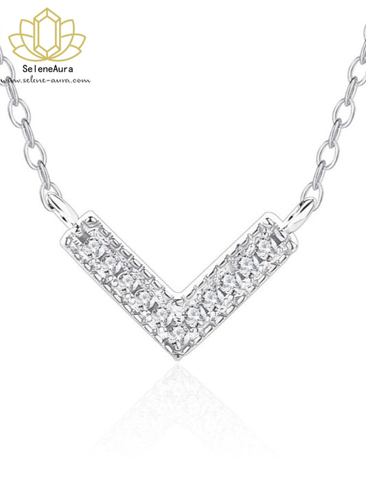 V-förmiges Zirkonia Halskette S925 Silber Vollbesetzt | Koreanischer Minimalismus | Edles Statement-Schmuck